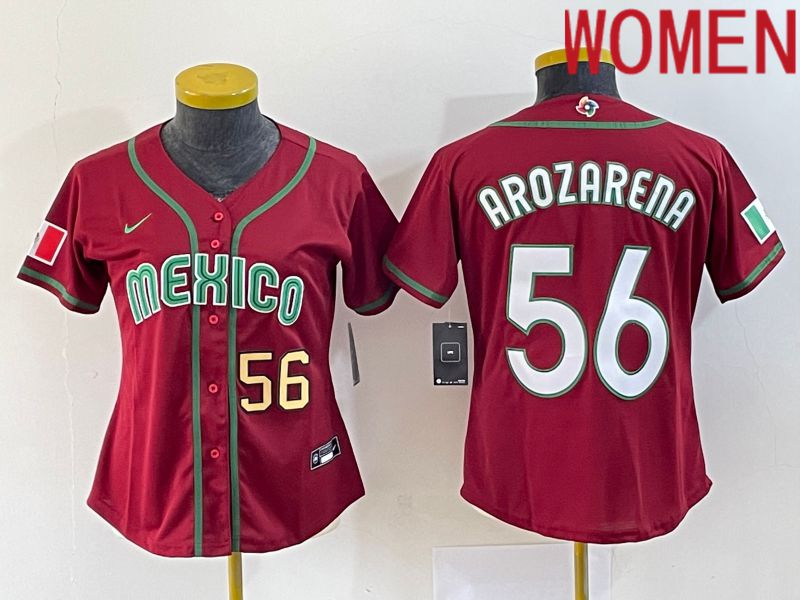 Women 2023 World Cub Mexico #56 Arozarena Red Nike MLB Jersey8